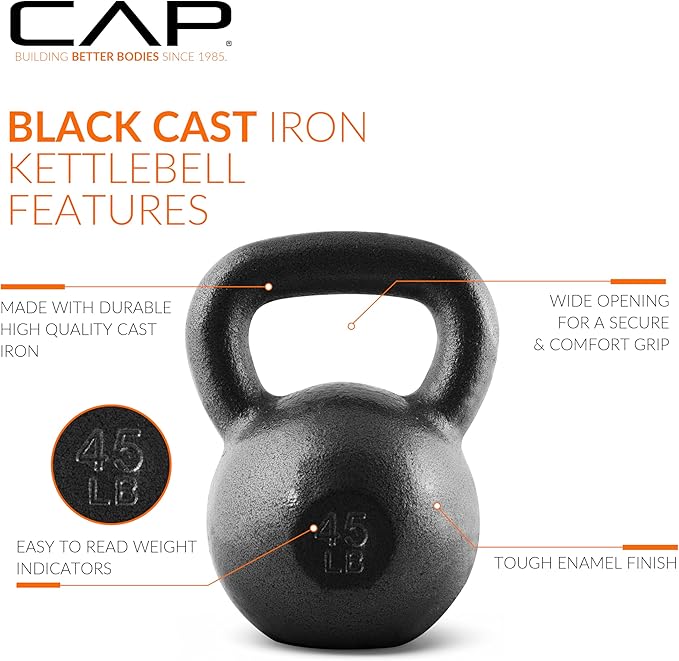 CAP Barbell Black Cast Iron Kettlebell Single or Set | 10-80 Lbs