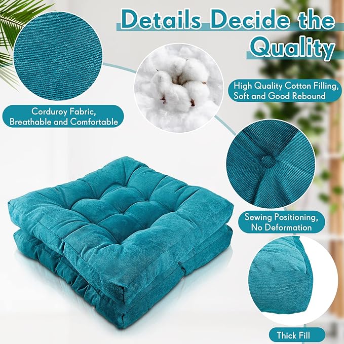 Jerify Floor Pillow Cushions 22 x 22 Inch Round Square Large Meditation Floor Pillow for Classroom Adult Meditation Picnic Party Cushion for Seating Gift Christmas(Square,Blue,4 Pcs)