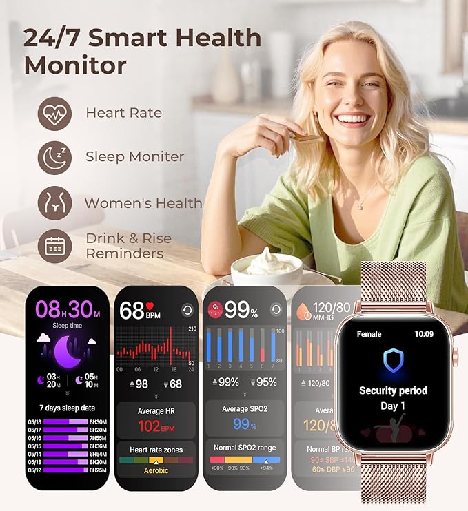 Iaret Smart Watch for Women, 1.83" HD Fitness Tracker with 4 Bands, Answer/Make Calls, Heart Rate/Sleep/SpO2/Step Tracking, 100+ Sport Modes, Android/iPhone Compatible Gift (Rose Gold)