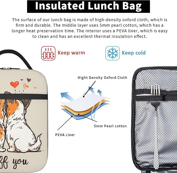 Cute Corgi Dog Pattern Insulated Lunch Box Gifts for Couples Kids Adults Romantic Heart Print Reusable Portable Lunchbox Cooler Lunchbag for Work Picnic School Travel or Hiking