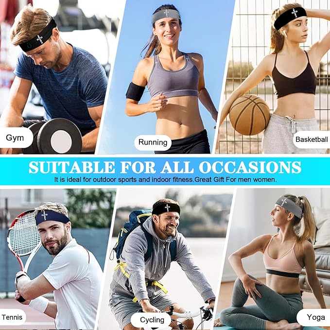 Headbands for Men Women 3pcs Sports Sweat Bands Headbands Men Sweatbands Workout Running Headband for Mens