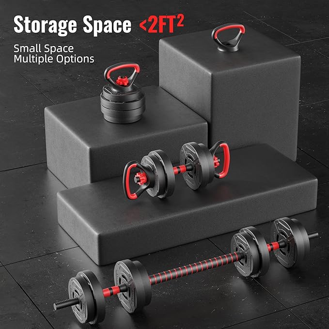 Multi-Functional Portable Changeable Dumbbell and Barbell Kettlebell Set with Adjustable Weights, 40LBS or 60LBS Sets, 2-in-1 or 4-in1, Multiple Styles
