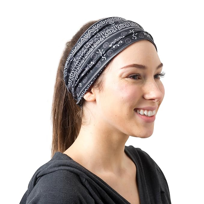 RiptGear Stretch Sport Headband for Women (Tribal Black and White) - Made of Non-Slip Sweat Wicking Fabric - Yoga, Running, Gym, Sports - Soft Headband Fits Most Head Sizes - (1-Pack)