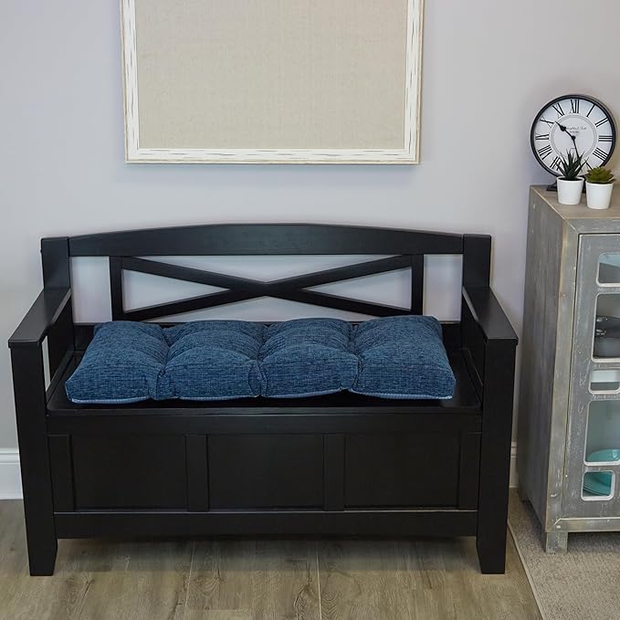 Klear Vu Corner Nook or Piano Seat Omega Non-Slip Tufted Bench Cushion for Indoor Furniture, Entryway Storage, Bay Window, 33 Inches, 10 Blue