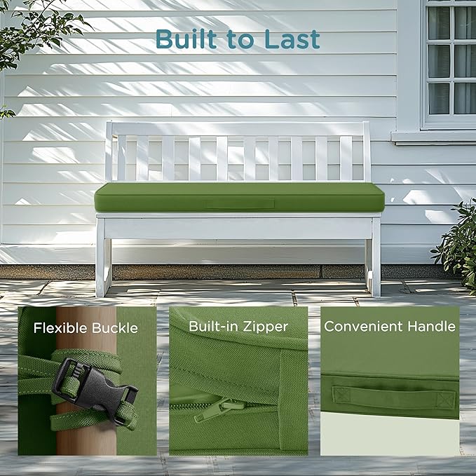Codi Outdoor Bench Cushion 42 inch, Double Waterproof Patio Furniture Cushions Replacement for Swing, Porch, Couch, 42x18x3'', Green