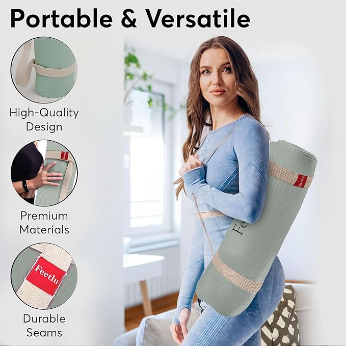 Extra Thick 12mm Exercise Mat – Non-Slip, Joint-Friendly & Cushioned Fitness Mat for Yoga, Pilates & Floor Workouts – Durable, Supportive & Includes Feetlu Classic Strap