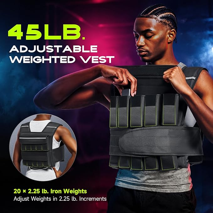 Adjustable Weighted Vest for Men Women, 20lb 30lb 45lb 60lb Weight Vest with 20 Removable Weights, Heavy Duty Running Vest with Reflective Strips for Walking Strength Training Calisthenics