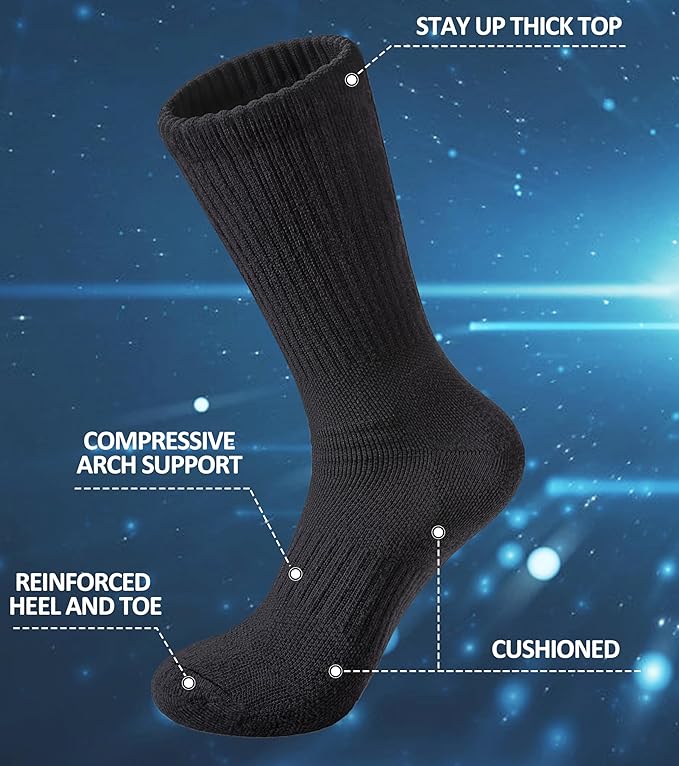 FNOVCO Women's Hiking Walking Running Crew Socks Thick Cushioned Athletic Compression Socks 5 Pairs