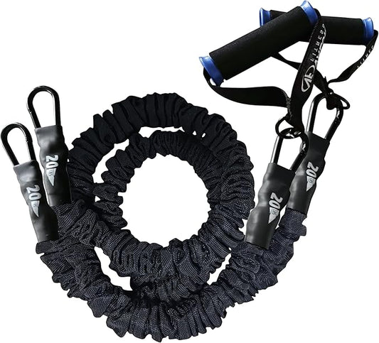 Valor Fitness Resistance Bands - 5lb to 25lbs - Carabiners Attached & 2 Bands per Weight Option with Handles– Sheath Covered - Strength Training New Compact 39" Design - Wall Door Rack Mount Options