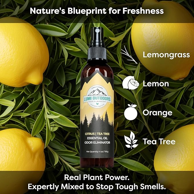 Lumi Outdoors Natural Shoe Deodorizer Spray & Odor Eliminator - Fresh Citrus Tea Tree Essential Oil Odor Eater