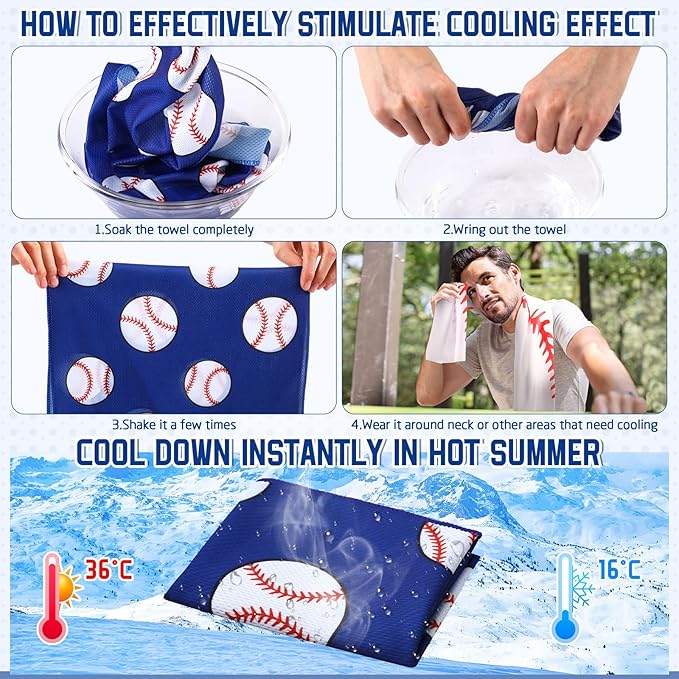 24 Pcs Baseball Water Bottle Baseball Cooling Towel Set with 50 Sticker Sports Party Favors Include 6 Reusable Sports Squeeze Water Bottle 6 Ice Towel Breathable Fast Drying for Team Gifts