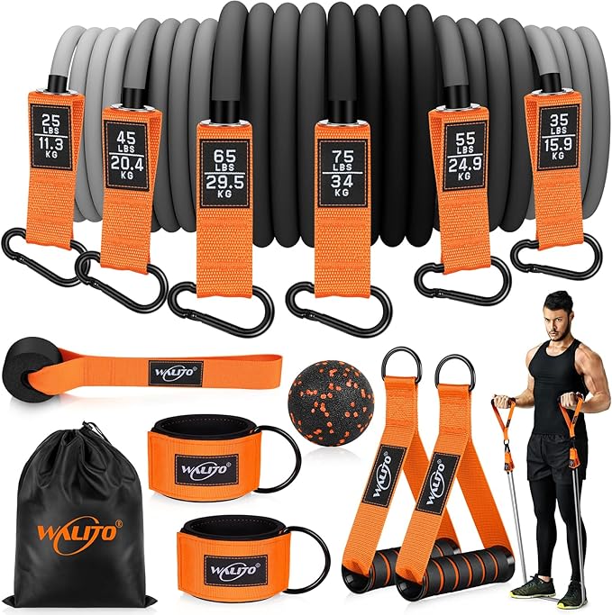 WALITO Resistance Bands Set - Exercise Bands with Handles, Door Anchor, Legs Ankle Straps, for Heavy Resistance Training, Physical Therapy, Muscle Training, Yoga, Home Workouts, Gym