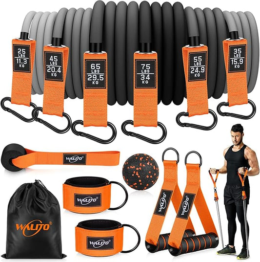 WALITO Resistance Bands Set - Exercise Bands with Handles, Door Anchor, Legs Ankle Straps, for Heavy Resistance Training, Physical Therapy, Muscle Training, Yoga, Home Workouts, Gym