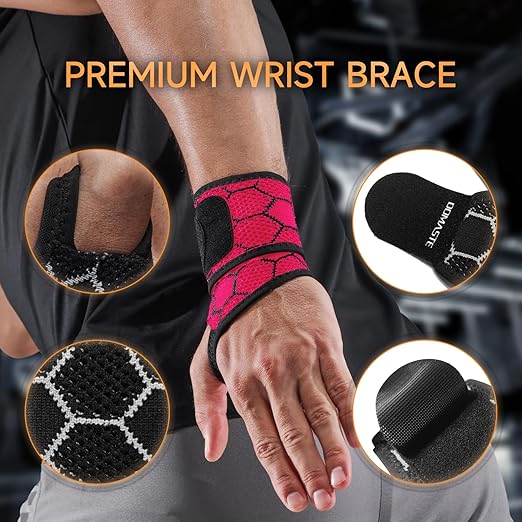 Sport Slim Wrist Wrap - Wrist Brace for Carpal Tunnel Relief, Neoprene-Free Compression Wrist Support for Workout, Adjustable Wrist Guards Fit Right Left Hand (Paradise Pink, 2 Pack)