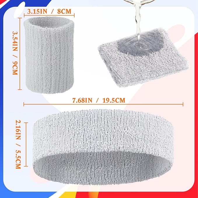 Civaner 12 Pcs 80s 90s Sweatbands Neon Headbands Wristbands for Men Women Party Sports Cotton Headbands Terry Cloth Athletic Sweat Bands for Tennis Football Gym Workingout Accessories