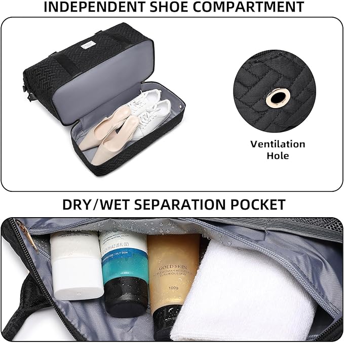 Duffle Bag for Travel, Weekender Bag with Shoe Compartment, Carry On Overnight Bag for Women with Toiletry Bag, Gym Bag with Wet Pocket, Hospital Bags for Labor and Delivery Beige