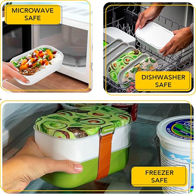 Insulated Stackable Bento Box for Adults with Reusable Chopsticks Japanese Lunch Box Microwavable & Leak Proof Lunch Containers for Men & Women Modern Cute Food Container with Compartments (Green)