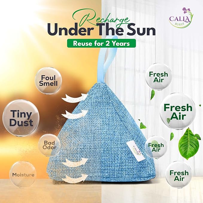 4 Pack Bamboo Charcoal Air Purifier Bags 200 Grams Each - Activated Charcoal Odor Absorber for Car, Pets & Closet - Natural Freshener for Home, Eco-Friendly & Reusable Charcoal Bags (Fresh Colors)