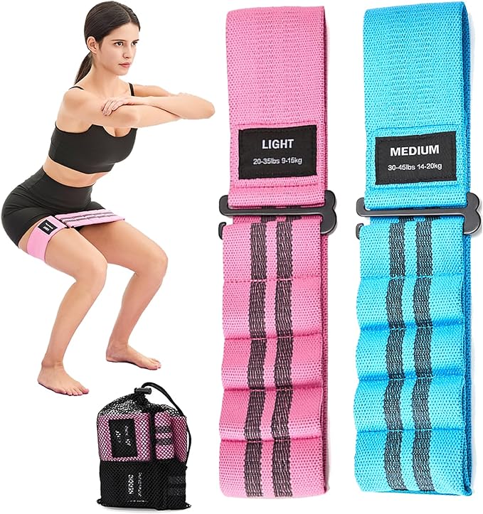 Adjustable Fabric Resistance Bands for Squats, Glutes & Legs – 5 Levels of Customizable Size, Width & Tension, Non-Slip Booty Bands for Men and Women, Pilates & Yoga Workouts(Medium)