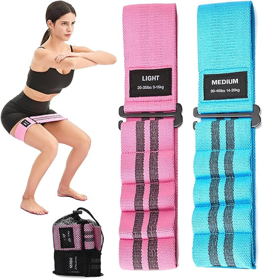 Adjustable Fabric Resistance Bands for Squats, Glutes & Legs – 5 Levels of Customizable Size, Width & Tension, Non-Slip Booty Bands for Men and Women, Pilates & Yoga Workouts(Medium)