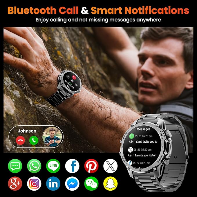 Hwagol Smart Watch Gifts for Dad(Calls/Answer),1.52'' Military Smart Watches for Men for Android iPhone,100+ Sport Modes/Heart Rate/Sleep Monitor Fitness Tracker,Two Accessories and Three Bands Kits