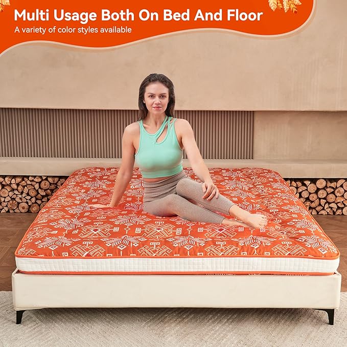 Dr.Futon Japanese Floor Futon Mattress Extra Thick Folding Roll Up Bed Topper Mat for Guest,Lounger and Tavel