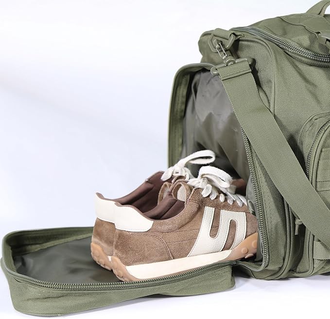 Duffel Bag – Heavy Duty Tactical Gym Bag for Men, Splashwater-Proof Weekender Travel Bag for Basketball, Football, Soccer, Hiking, and Hunting (Dark Green)