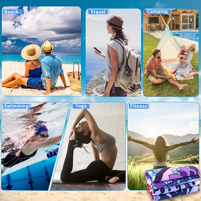 2 Pack Microfiber Oversized Lightweight Beach Towel 71"x32" XL Extra Large Thin Sand Free Towels Travel Swim Pool Yoga Gym Camping for Adults Women Men Beach Essentials Accessories Vacation Gift