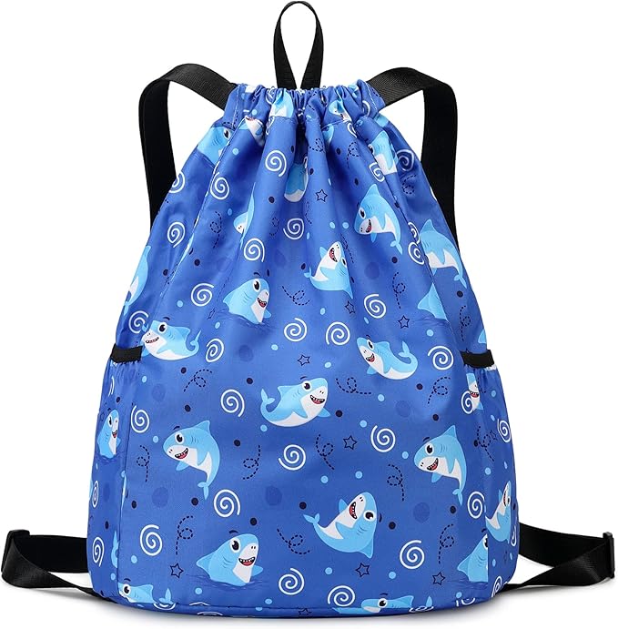 Trendy Drawstring Backpack for Kids - Fun and Functional Gym Dance Beach Swim Travel Bag with Two Water Bottle Holders
