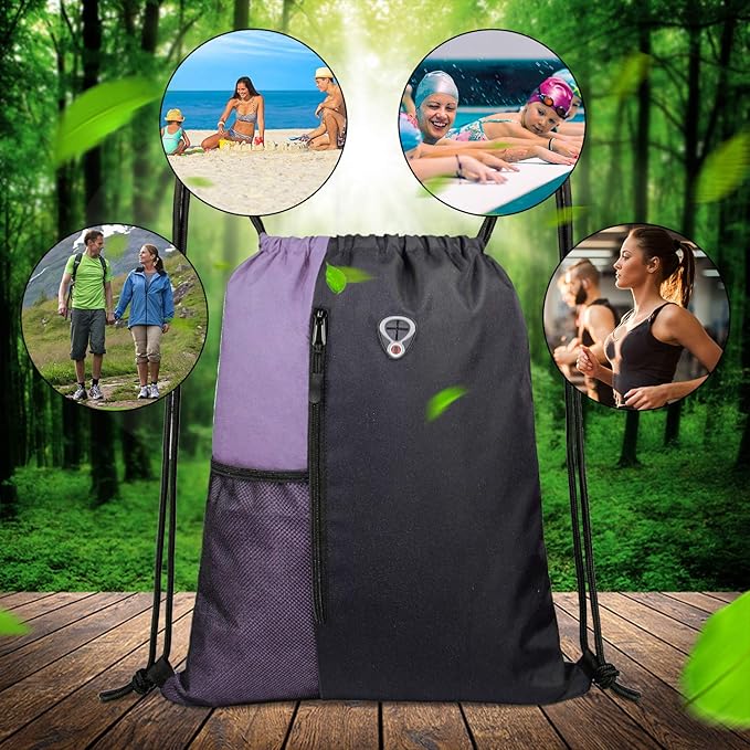 BeeGreen Lilac Drawstring Backpack Sports Gym String Backpack For Women Men Large Size Cinch Sack Workout Bag with Zipper and Water Bottle Mesh Pockets