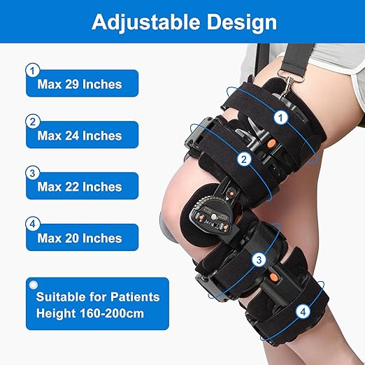 Hinged Knee Brace Post-Op ROM Immobilizer Leg Braces Orthopedic Patella Support Orthosis for ACL, MCL and PCL Injury Adjustable for Left and Right Legs Stabilizer Women & Men One Size