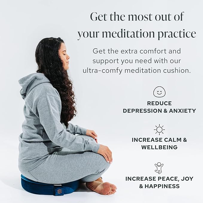 Mindful Modern Velvet Meditation Cushion | Luxe Zafu Yoga Floor Pillow Seat | Posture Support | Buckwheat Hull Filled | Large Round Cushion with Removable Washable Cover + Carry Handle