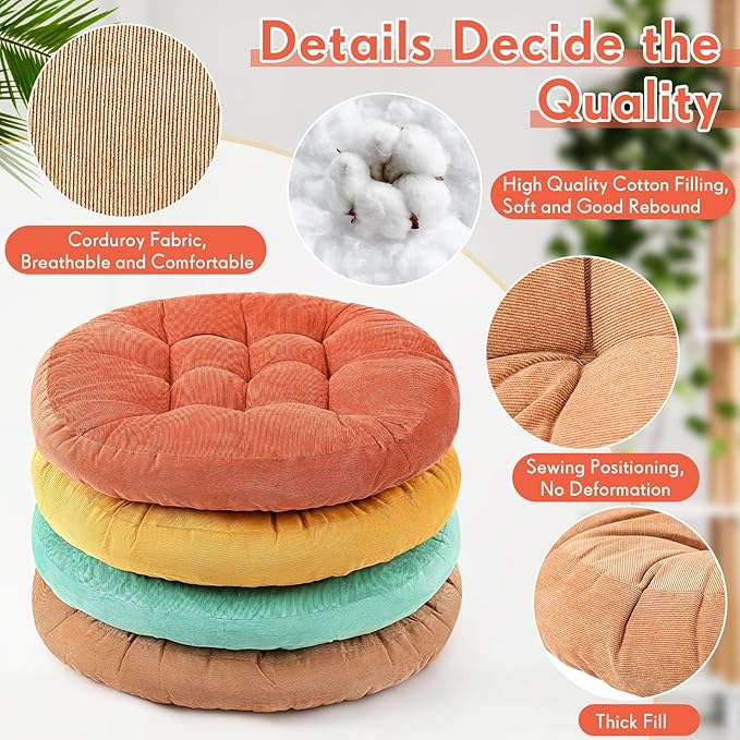 Jerify Floor Pillow Cushions 22 x 22 Inch Round Square Large Meditation Floor Pillow for Classroom Adult Meditation Picnic Party Cushion for Seating Gift Christmas(Round,Yellow Green,4 Pcs)