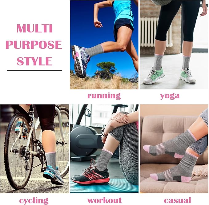 Gonii Women Socks Hiking Running Thick Cushion Athletic Crew Socks 5-Pair