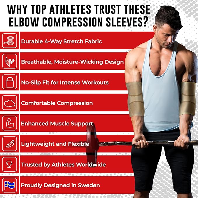 Nordic Lifting Elbow Compression Sleeves (1 Pair) for Men & Women - Support for Pain Relief, Tendonitis, Golfer’s & Tennis Elbow - Weightlifting Brace for Workout, Arm & Joint Recovery