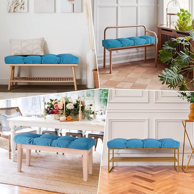 Bench Cushion 48 Inch - Polyester Brushed, High-Density Foam, Non-Slip Bottom, Soft Durable Indoor Tufted Long Seat Cushion for Window Garden Furniture (Cerulean, 48x16x4 Inch)