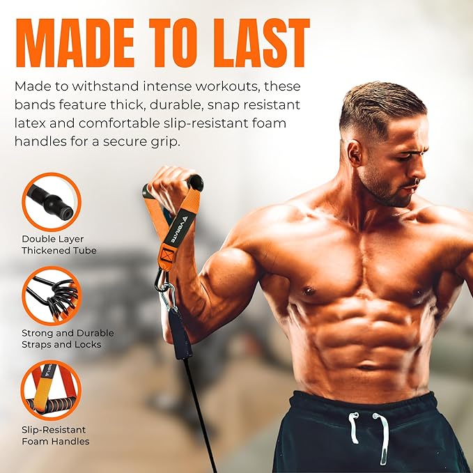 Resistance Bands Set - Heavy Exercise Bands with Handles, Door Anchor, Ankle Straps - Fitness Bands for Working Out Men - Workout Bands Set for Muscle Training