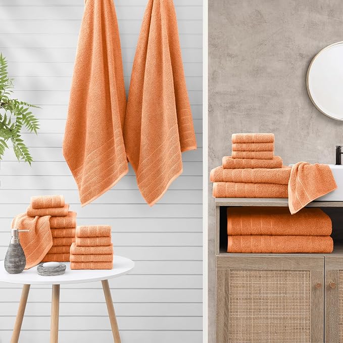 Casa Platino 100% Cotton Bathroom Towel Set - 12 Pc - Ringspun, Quickdry, Super Soft & Highly Absorbent - 4 Large Bath Towels, 4 Washcloths, 4 Hand Towel - Pre Shrunk & Fade Resistant - Peach Fuzz