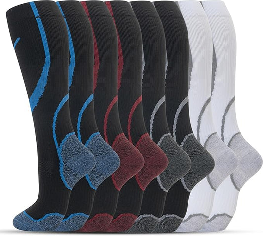 Compression Socks for Women Men Circulation Knee High 8 Pairs for Nurses, Running, Travel, Athletic