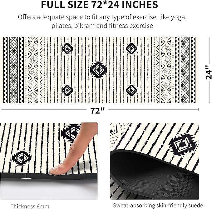nuveti Yoga Mat Print Extra Thick TPE Non Slip Fitness Exercise Mat with Carrying Bag,72"x24" Extra Thick 6MM Exercise & Workout Mat for Yoga, Pilates Fitness and Floor Exercises