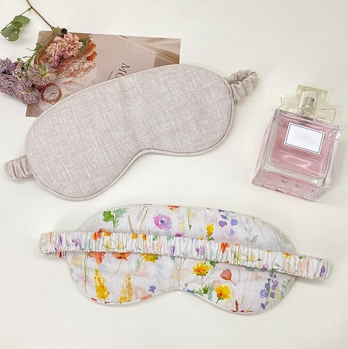 Sleep Mask Pure Linen Eye Mask, with Elastic Band,Comfort Sleeping Shade for Nighttime Sleeping, Traveling & Napping,Side Sleeper Eye Cover Cooling with Travel Bag Gift Package(Natural)