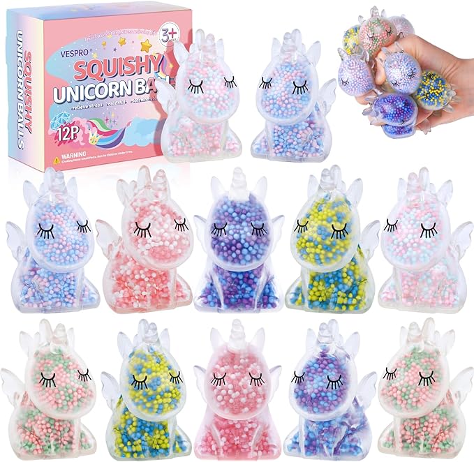 12 Pack Fidget Stress Balls for Kids Adults, Stress Relief Stress Ball, Bulk Squishy Squeeze Ball Set and Birthday Party Favors