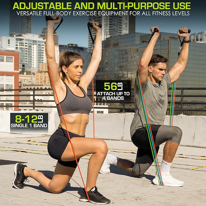 ProsourceFit Single Stackable Resistance Bands with Door Anchor and Exercise Guide, 8-12 LB, Heavy Duty Fitness Tube for Full-Body Exercises and Home Workouts, Red