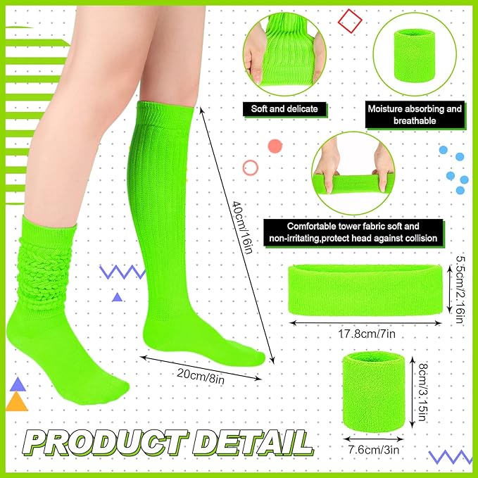 Tarpop 80s Neon Women Slouch Socks 90s Headbands Wristbands Fanny Pack Leg Warmers Sweatbands Waist Bag Women Party Costume