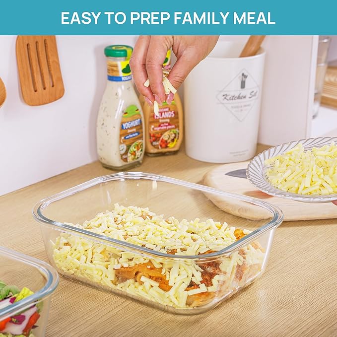 Vtopmart 2Pack 2260ml/ 76.4oz Large Glass Storage Containers with Lids, Meal Prep Food Container Set with Snap Airtight Lid for Baking, Microwave, Oven, Leak Proof, for Freezer, Dishwasher, Green