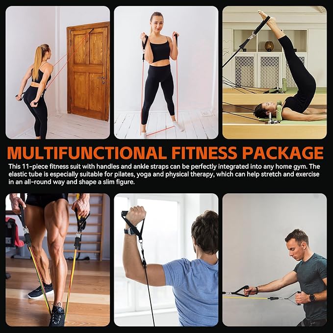 Resistance Bands Workouts Set for Men and Women with Handles - Heavy Duty 150lbs, 11 Piece Elastic Tube Kit for Gym & Home, Strength Training, Yoga, Pilates Therapy for Legs, Chest Power Systems