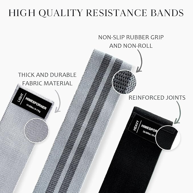 Wide Fabric Resistance Bands for Working Out, 3 Level Non-Slip Exercise Booty Bands for Women & Men Leg and Glutes with Hair Ties and Tape Measure - for Home Gym Workout, Yoga, Pilates