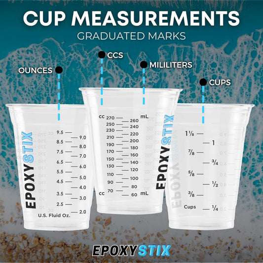 [100 Pack] NEW SIZE 12oz Graduated Mixing Cups - Durable PET, Clear Measurement Markings in oz, mL and cups - For Resin, Paint, Mixing and Crafts