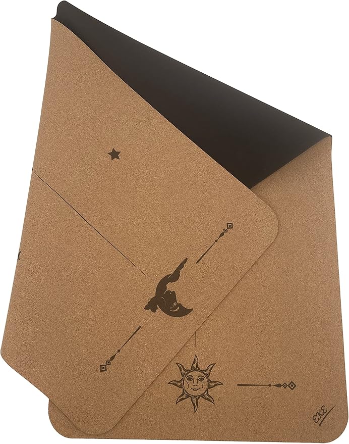 EKE Cork Yoga Mat with body Lines- Non-Slip Sweatproof Surface - 100% Recycleable Materials - Eco Friendly - Made of Cork & TPE - Ideal for Hot Yoga