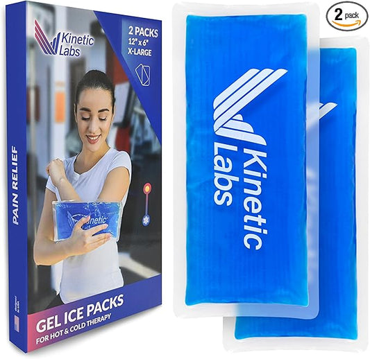 Reusable Gel Ice Packs for Injuries by Kinetic Labs (2 Pack) - Hot Cold Packs for Injuries 12" x 6" - Flexible Ice Packs for Back Head Knee Shoulder Neck Ankle Elbow Feet Headaches Surgery (X-Large)